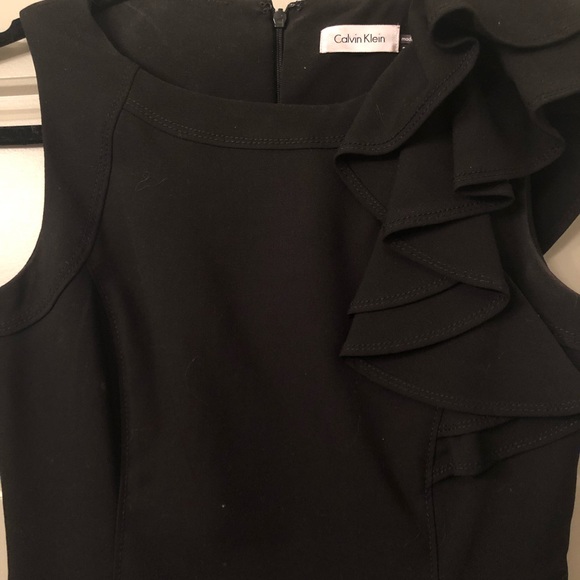 Calvin Klein Black Dress with Ruffle Shoulder - Picture 2 of 4
